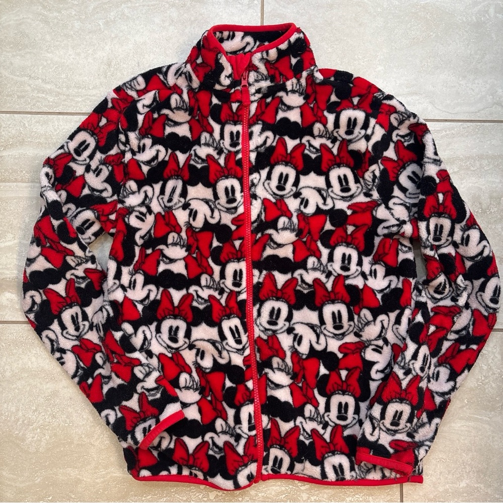 Disney Fleece Zip Up Jacket W/Pockets Minnie Mouse White Red Black Adult Small S